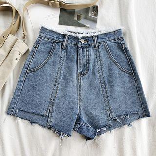 Asymmetrical Hem Denim Shorts