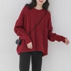 Plain Cable Knit Sweater Berry Red - One Size