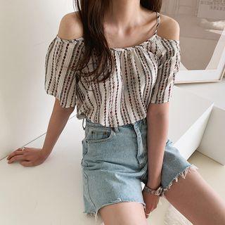 Off-shoulder Pattern Chiffon Blouse