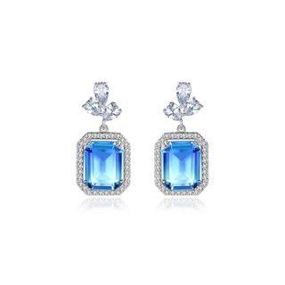 Fashion Elegant Geometric Square Blue Cubic Zirconia Earrings Silver - One Size