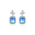 Fashion Elegant Geometric Square Blue Cubic Zirconia Earrings Silver - One Size