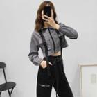 Buckled-accent Zipper Crop Shirt