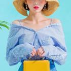 Long-sleeved Off-shoulder Striped Slim Blouse