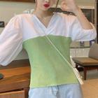 Short-sleeve Knitted Panel Blouse
