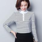Frilled Neck Striped Long-sleeve Henley