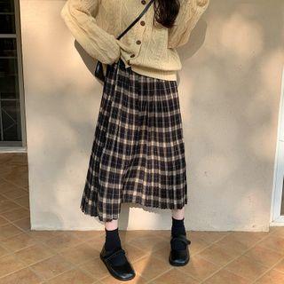 High-waist Plaid Accordion Pleat Long Skirts