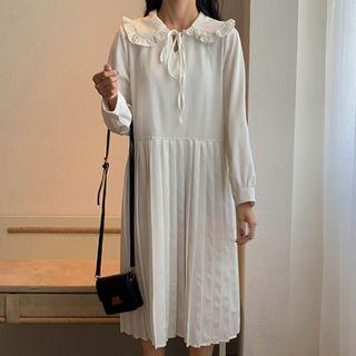 Frill-collar Tie-neck Pleated Dress