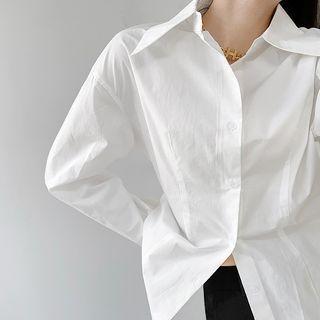 Pointy-collar Slim-fit Long Shirt