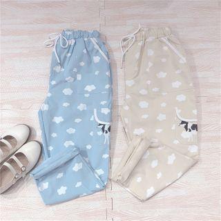 Cloud Print Cropped Straight-fit Pants