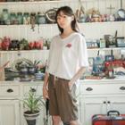 V-neck Rose Print T-shirt