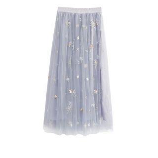 Star Embroidered Midi Mesh Skirt