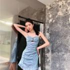 Spaghetti Strap Rhinestone Heart A-line Dress