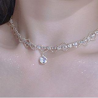 Heart Faux Crystal Pendant Alloy Choker White - One Size