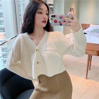 Cropped Cardigan / Slim-fit Sleeveless Knit Dress