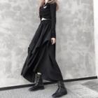 Asymmetric Plain Midi Skirt Black - One Size