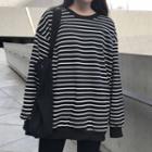 Puff-sleeve Striped Sweatshirt Stripes - Black - One Size