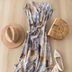 Sleeveless V-neck Print Lace-up Dress