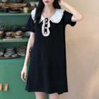 Ruffled Collar Faux Pearl Button Short-sleeve Dress