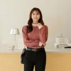 Mock Turtle-neck Contrast-trim Blouse