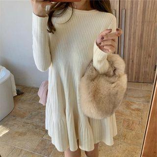 Long-sleeve Mini Shift Dress / Distressed Cardigan