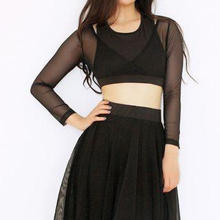 Long-sleeve Mesh Sports Crop Top
