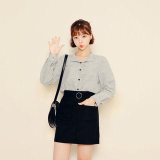 Mandarin-collar Long-sleeve Stripe Shirt