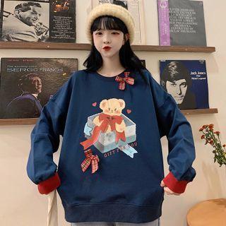 Graphic Print Bow Sweatshirt
