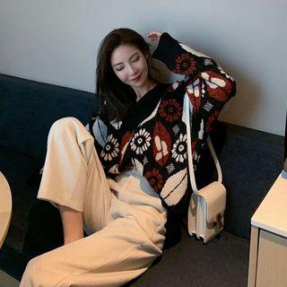 V-neck Loose-fit Sweater As Figure - One Size