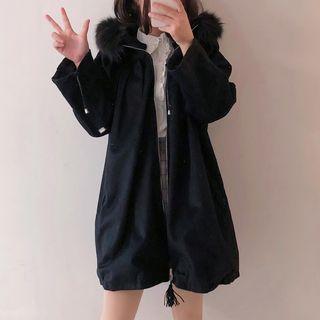 Furry-trim Zip Hooded Jacket