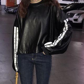 Faux Leather Contrast Panel Sweatshirt Black - One Size