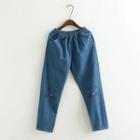 Regular-fit Cat Embroidery Washed Jeans