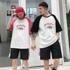 Couple Matching  Elbow-sleeve Printed T-shirt