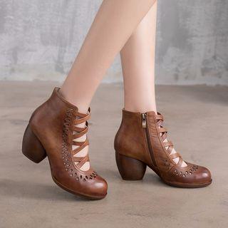 Genuine-leather Cutout Strappy Sandals