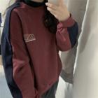 Lettering Color Panel Pullover Fleece - Wine Red - One Size