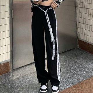 Lace Trim High-waist Wide-leg Dress Pants