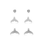 Sterling Silver Fashion Simple Fishtail Three-piece Earrings With Cubic Zircon Silver - One Size