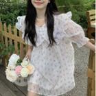 Short-sleeve Floral Print Smock Dress Dress - One Size