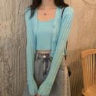 Knit Suspender / Long-sleeve Knit Cropped Cardigan