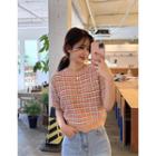 Piped Plaid Knit Top