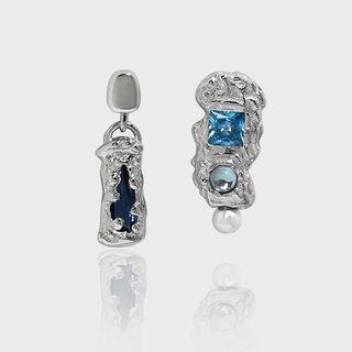 925 Sterling Silver Rhinestone Irregular Ear Stud Silver - One Size