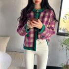Checked Button-up Cardigan