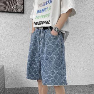 High-waist Plaid Denim Shorts