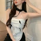 Sleeveless Irregular Print Halter Top Off-white - One Size