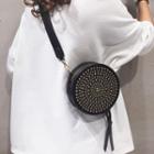 Studded Faux Leather Round Crossbody Bag Black - One Size