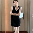Sleeveless V-neck Mini Knit Dress Black - One Size