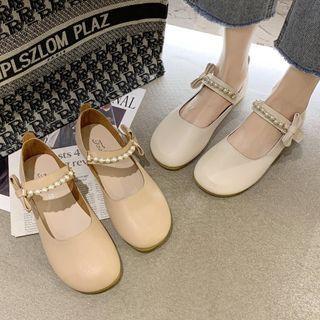 Faux Pearl Bow Mary Jane Flats
