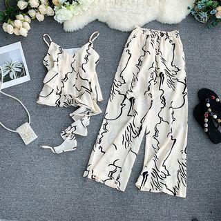 Set: Print Camisole Top + Wide Leg Pants