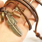 Feather Genuine Leather Necklace Coffee - One Size