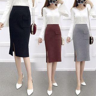 Side Slit Knitted Pencil Skirt