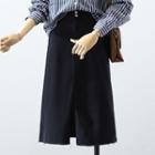 Denim Midi A-line Skirt / Lace Trim Blouse